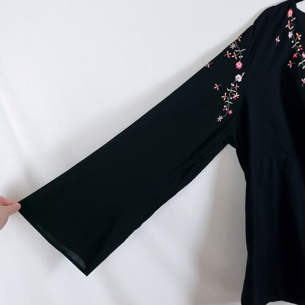 Venezia Cottagecore Peasant Wrap Top Womens 18/20 Black Floral Embroidery Boho - Picture 5 of 8